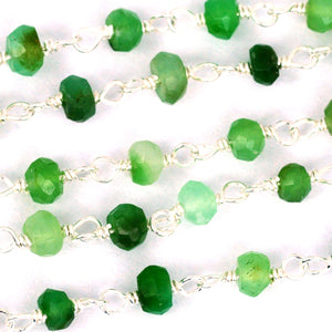 5ft Chrysoprase 3-3.5mm Sterling Silver Wire Wrapped Beads Rosary | Gemstone Rosary Chain | Wholesale Chain Faceted Crystal