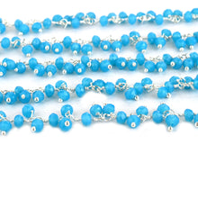 Load image into Gallery viewer, Sky Blue Cluster Rosary Chain 2.5-3mm Faceted Silver Plated Dangle Rosary 5FT
