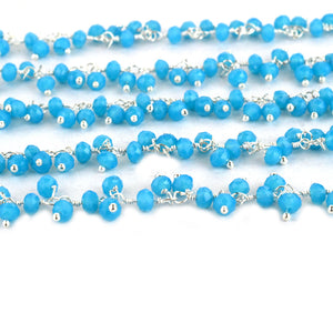 Sky Blue Cluster Rosary Chain 2.5-3mm Faceted Silver Plated Dangle Rosary 5FT