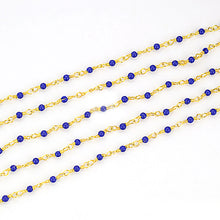 Load image into Gallery viewer, 5ft Blue Chalcedony 2-2.5mm Gold Wire Wrapped Beads Rosary | Gemstone Rosary Chain | Wholesale Chain Faceted Crystal
