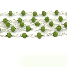 Load image into Gallery viewer, Green Chrysoprase Faceted Bead Rosary Chain 3-3.5mm Silver Plated Bead Rosary 5FT

