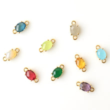 Load image into Gallery viewer, 5PC Oval Shaped Bezel Gemstone Prong Setting Charm | Bezelsetting Gold Plated Faceted Gemstone Connector | Birthstones Charms | Wholesale Crystals and Gems Suppliers

