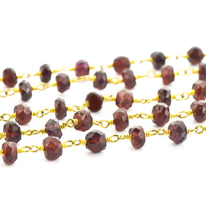 Garnet Faceted Large Beads 5-6mm Gold Plated Rosary Chain