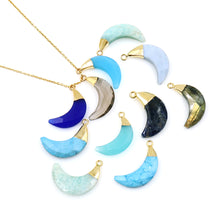 Load image into Gallery viewer, 5PC Moon Shape Gold Plated Faceted Gemstone Pendant | Half Moon | Necklace Pendant
