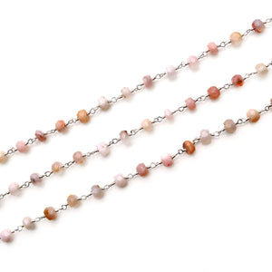 Pink Opal Faceted Large Beads 5-6mm Silver Plated Rosary Chain