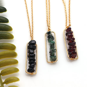 5PC Chip Beads Gemstone Necklace | Rectangle Hoop Connector Gemstone Bar Pendant | Chip Beads Jewellery Necklace Pendant