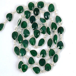 Emerald 10mm Mix Faceted Shape Silver Plated Bezel Continuous Connector Chain