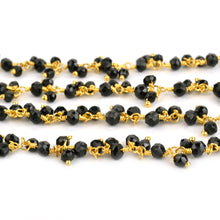 Load image into Gallery viewer, Black Spinel Cluster Rosary Chain 2.5-3mm Faceted Gold Plated Dangle Rosary 5FT
