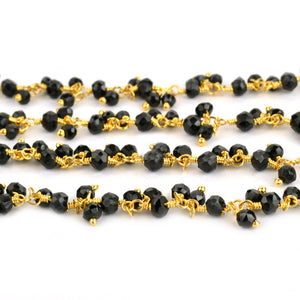Black Spinel Cluster Rosary Chain 2.5-3mm Faceted Gold Plated Dangle Rosary 5FT