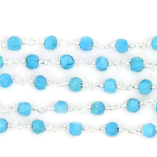 Load image into Gallery viewer, Turquoise Faceted Bead Rosary Chain 3-3.5mm Sterling Silver Bead Rosary 5FT
