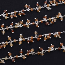 Load image into Gallery viewer, Hessonite Cluster Rosary Chain 2.5-3mm Faceted Silver Plated Dangle Rosary 5FT
