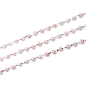 Light Pink Jade Faceted Large Beads 5-6mm Silver Plated Rosary Chain