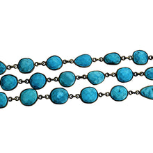 Load image into Gallery viewer, Turquoise 10mm Mix Faceted Shape Oxidized Bezel Continuous Connector Chain
