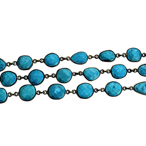 Turquoise 10mm Mix Faceted Shape Oxidized Bezel Continuous Connector Chain