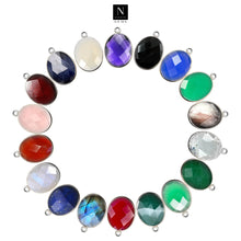 Load image into Gallery viewer, 10pc Set Oval Birthstone Single Bail Silver Plated Bezel Link Gemstone Connectors 15x20mm
