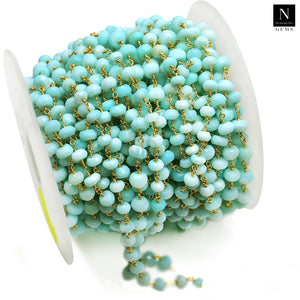 Blue Opal Faceted Large Beads 5-6mm Gold Plated Rosary Chain