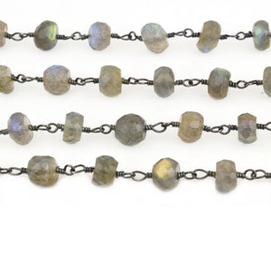 Labradorite Faceted Large Beads 7-8mm Oxidized Rosary Chain