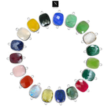 Load image into Gallery viewer, 10pc Set Octagon Birthstone Double Bail Silver Plated Bezel Link Gemstone Connectors 15x20mm
