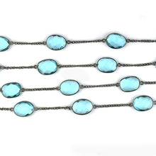 Load image into Gallery viewer, Blue Topaz 15mm Mix Shape Oxidized Wholesale Connector Rosary Chain
