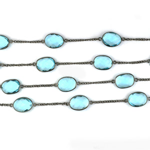 Blue Topaz 15mm Mix Shape Oxidized Wholesale Connector Rosary Chain