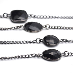 Black Onyx 10-15mm Mix Shape Oxidized Wholesale Connector Rosary Chain