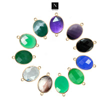 Load image into Gallery viewer, 10pc Set Oval Birthstone Double Bail Gold Plated Bezel Link Gemstone Connectors 15x20mm
