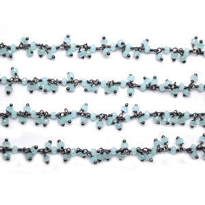 Aqua Chalcedony Cluster Rosary Chain 2.5-3mm Faceted Oxidized Dangle Rosary 5FT