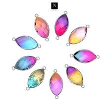 Load image into Gallery viewer, 10pc Set Aura Quartz Doublet Marquise Double Bail Silver Bezel Link Connector Charm 8x16mm
