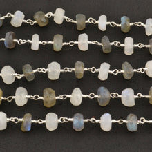 Load image into Gallery viewer, Rainbow With Labradorite Faceted Large Beads 7-8mm Silver Plated Rosary Chain
