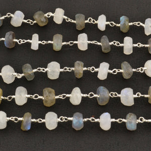 Rainbow With Labradorite Faceted Large Beads 7-8mm Silver Plated Rosary Chain
