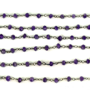 Amethyst Faceted Bead Rosary Chain 3-3.5mm Oxidized Bead Rosary 5FT
