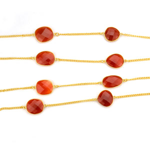 Carnelian 15mm Mix Shape Gold Plated Wholesale Connector Rosary Chain