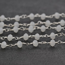 Load image into Gallery viewer, White Chalcedony Faceted Bead Rosary Chain 3-3.5mm Silver Plated Bead Rosary 5FT

