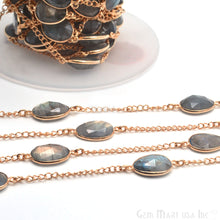 Load image into Gallery viewer, Labradorite 10x14mm Oval Gold Plated Bezel Link Connector Chain

