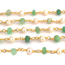 Load image into Gallery viewer, Chrysoprase With Pearl Faceted Bead Rosary Chain 3-3.5mm Gold Plated Bead Rosary 5FT
