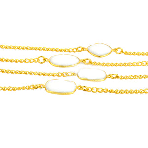 White Agate 10-15mm Mix Shape Gold Plated Wholesale Connector Rosary Chain
