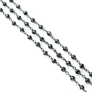 Black Pyrite Faceted Bead Rosary Chain 3-3.5mm Oxidized Bead Rosary 5FT
