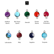 Load image into Gallery viewer, 10pc Set Round Birthstone Double Bail Silver Plated Bezel Link Gemstone Connectors 6mm

