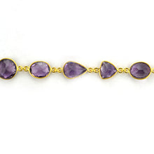 Load image into Gallery viewer, Amethyst 10mm Mix Faceted Shape Gold Plated Bezel Continuous Connector Chain
