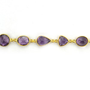 Amethyst 10mm Mix Faceted Shape Gold Plated Bezel Continuous Connector Chain