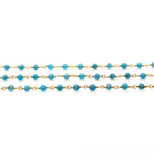 Load image into Gallery viewer, Blue Monalisa Faceted Bead Rosary Chain 3-3.5mm Gold Plated Bead Rosary 5FT
