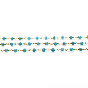 Blue Monalisa Faceted Bead Rosary Chain 3-3.5mm Gold Plated Bead Rosary 5FT