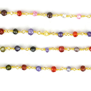 Multi Stone Faceted Bead Rosary Chain 3-3.5mm Gold Plated Bead Rosary 5FT