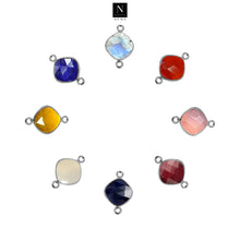 Load image into Gallery viewer, 10pc Set Cushion Birthstone Double Bail Silver Plated Bezel Link Gemstone Connectors 16mm
