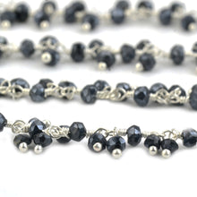 Load image into Gallery viewer, Black Pyrite Cluster Rosary Chain 2.5-3mm Faceted Silver Plated Dangle Rosary 5FT
