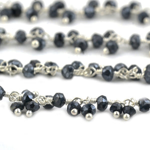 Black Pyrite Cluster Rosary Chain 2.5-3mm Faceted Silver Plated Dangle Rosary 5FT