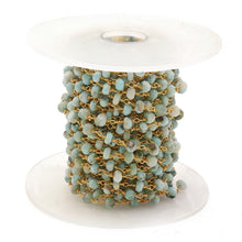 Load image into Gallery viewer, Larimar Faceted Bead Rosary Chain 3-3.5mm Gold Plated Bead Rosary 5FT
