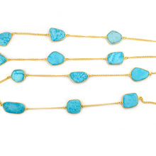 Load image into Gallery viewer, Turquoise 15mm Mix Shape Gold Plated Wholesale Connector Rosary Chain
