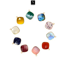 Load image into Gallery viewer, 10pc Set Cushion Shape Birthstone Single Bail Gold Plated Bezel Link Gemstone Connectors 12mm
