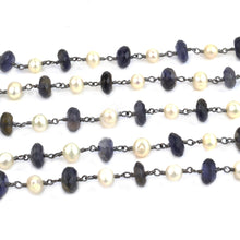 Load image into Gallery viewer, Iolite 7-8mm With Pearl 5-6mm Faceted Large Beads Oxidized Rosary Chain
